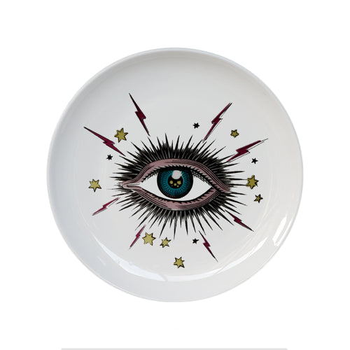 Big Eye Starry Sky Decorative Plate Ceramic Round Dish Cat Head Jewelry Storage Dish Artistic Sky Eye Colorful Plate Fashion
