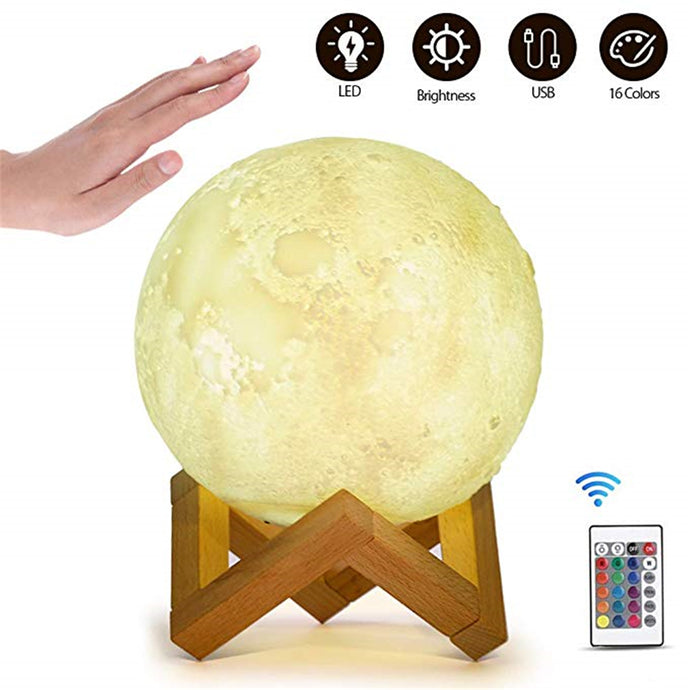 Moon Lamp 3D Print Night Light USB Rechargeable Touch Control Lamp 16 Colors Change LED Moon Light Gift With Remote Control